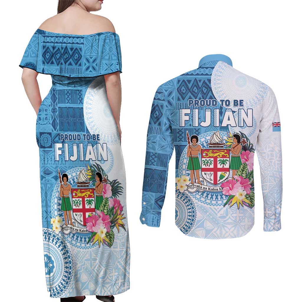 Fiji Day Couples Matching Off Shoulder Maxi Dress and Long Sleeve Button Shirt Proud To Be Fijian LT05 - Polynesian Pride