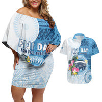 Fiji Day Couples Matching Off Shoulder Short Dress and Hawaiian Shirt Proud To Be Fijian LT05 Blue - Polynesian Pride