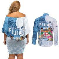 Fiji Day Couples Matching Off Shoulder Short Dress and Long Sleeve Button Shirt Proud To Be Fijian LT05 - Polynesian Pride