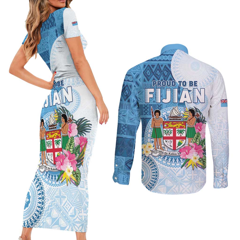 Fiji Day Couples Matching Short Sleeve Bodycon Dress and Long Sleeve Button Shirt Proud To Be Fijian LT05 - Polynesian Pride