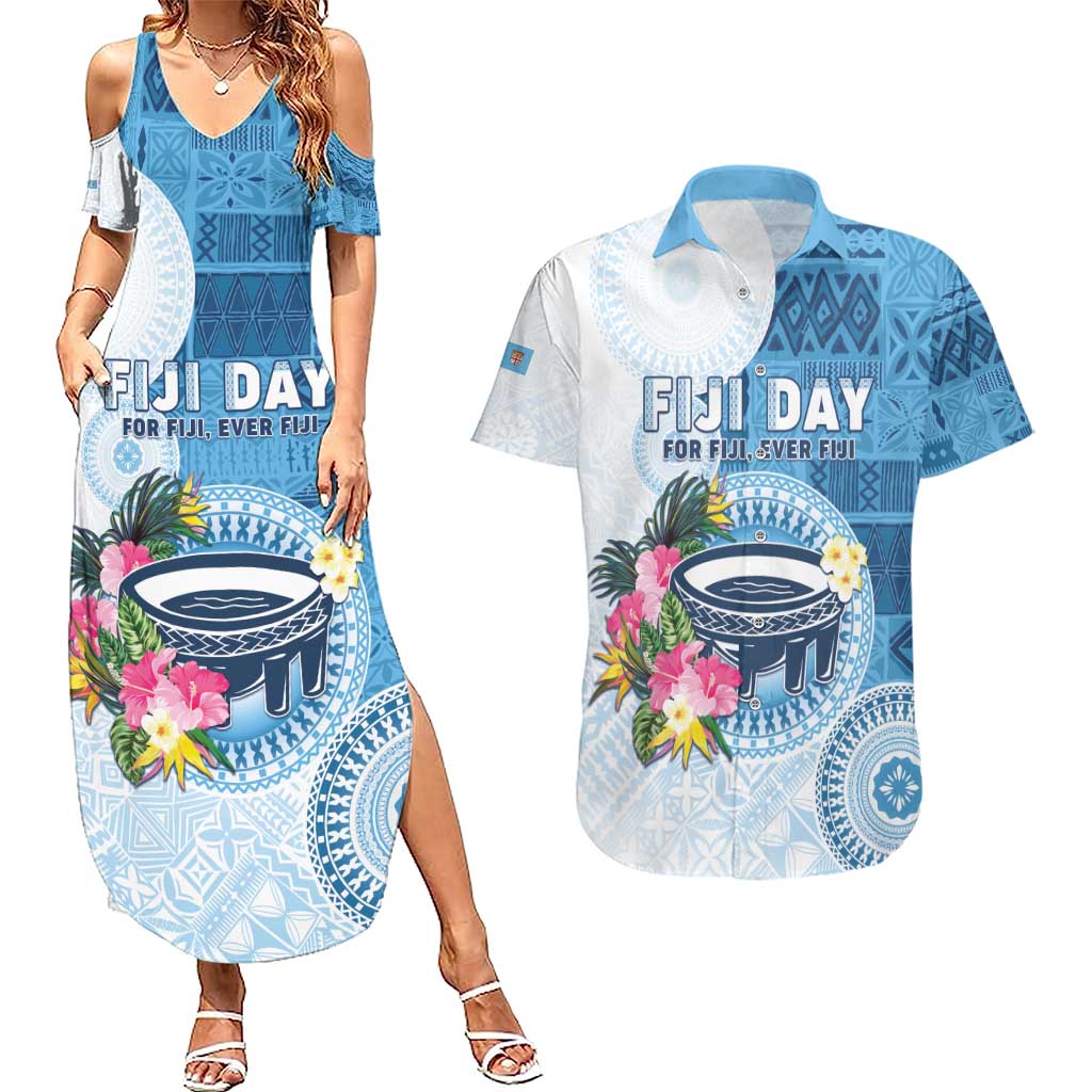 Fiji Day Couples Matching Summer Maxi Dress and Hawaiian Shirt Proud To Be Fijian LT05 Blue - Polynesian Pride