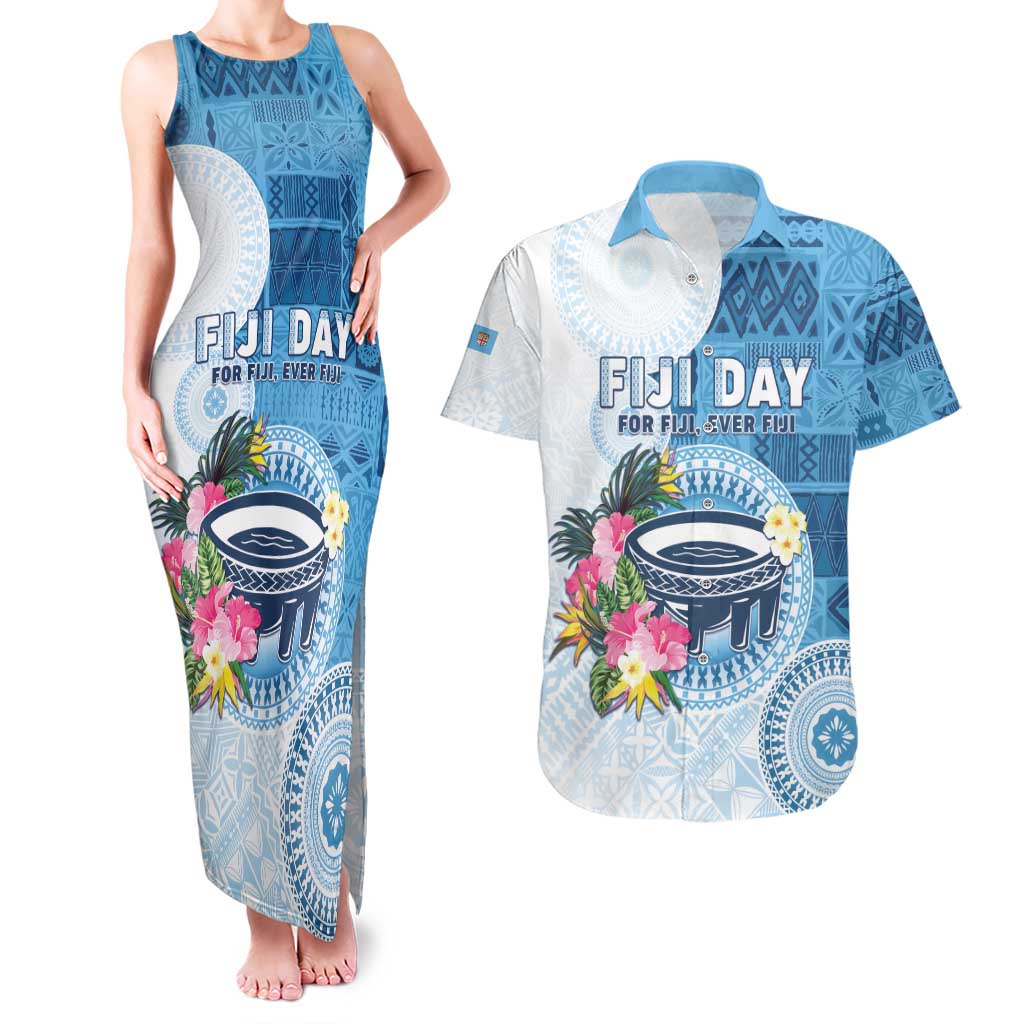 Fiji Day Couples Matching Tank Maxi Dress and Hawaiian Shirt Proud To Be Fijian LT05 Blue - Polynesian Pride