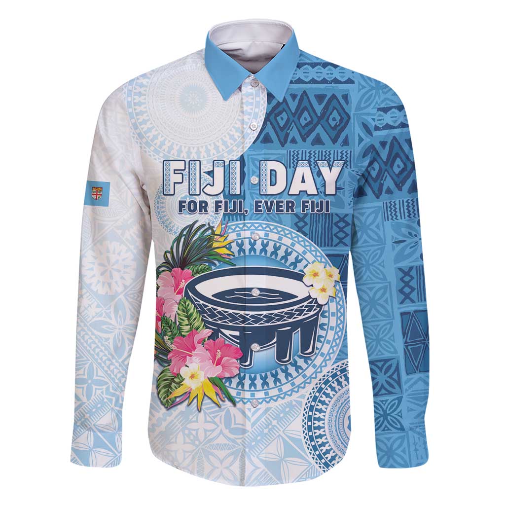Fiji Day Family Matching Mermaid Dress and Hawaiian Shirt Proud To Be Fijian LT05 Dad's Shirt - Long Sleeve Blue - Polynesian Pride