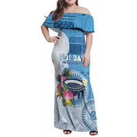 Fiji Day Family Matching Off Shoulder Maxi Dress and Hawaiian Shirt Proud To Be Fijian LT05 Mom's Dress Blue - Polynesian Pride