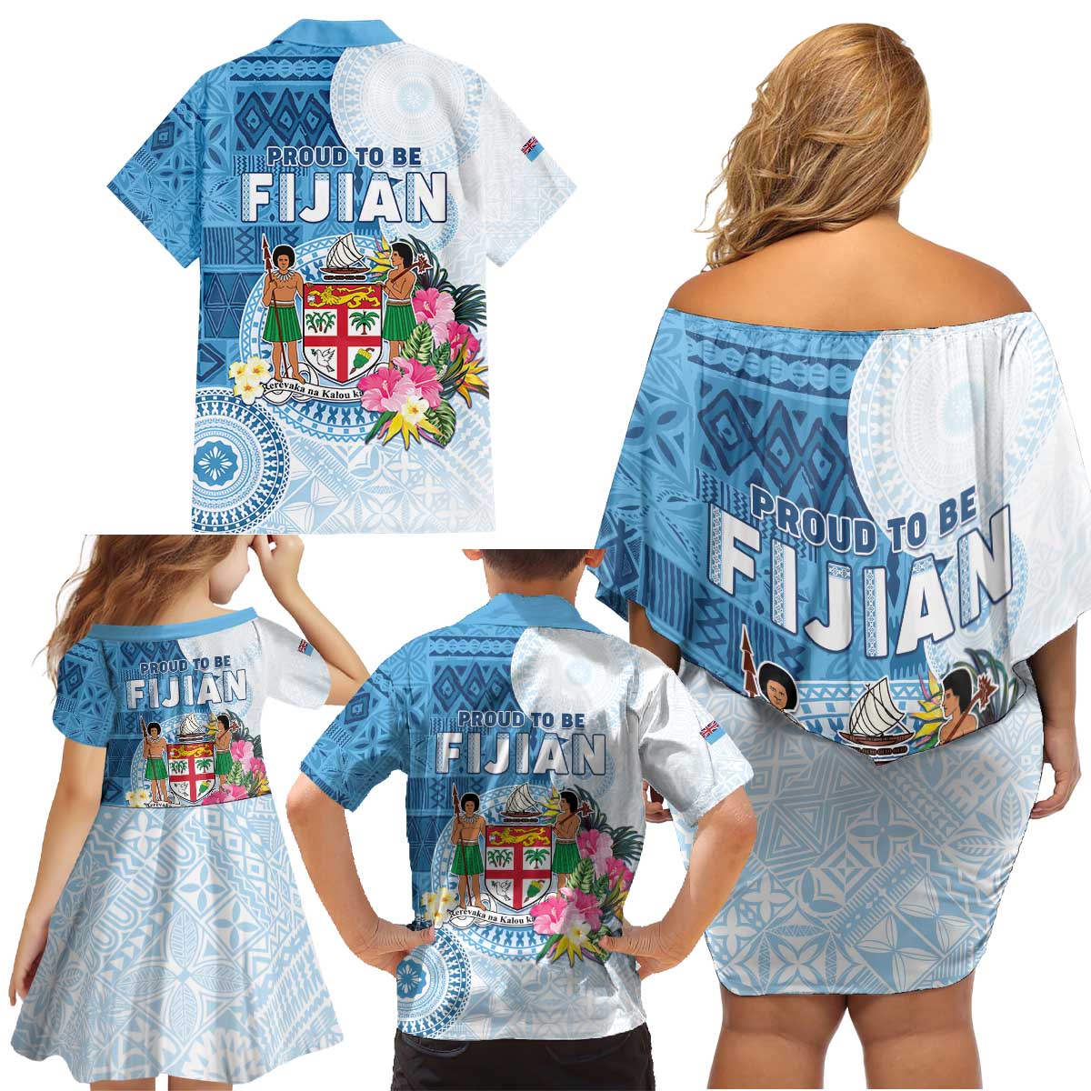 Fiji Day Family Matching Off Shoulder Short Dress and Hawaiian Shirt Proud To Be Fijian LT05 - Polynesian Pride