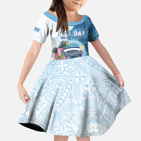Fiji Day Family Matching Short Sleeve Bodycon Dress and Hawaiian Shirt Proud To Be Fijian LT05 Daughter's Dress Blue - Polynesian Pride