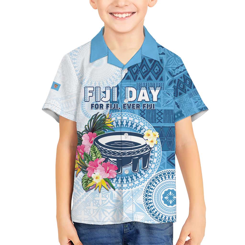 Fiji Day Family Matching Short Sleeve Bodycon Dress and Hawaiian Shirt Proud To Be Fijian LT05 Son's Shirt Blue - Polynesian Pride