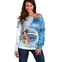 Fiji Day Off Shoulder Sweater Proud To Be Fijian LT05 Women Blue - Polynesian Pride