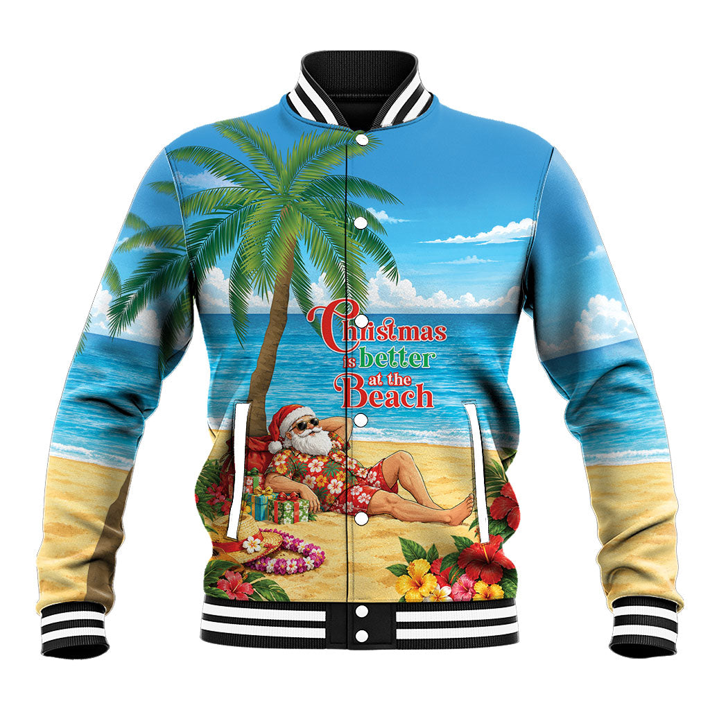 Hawaii Jolly Christmas Baseball Jacket Xmas Is Better At The Beach LT05 Unisex Blue - Polynesian Pride