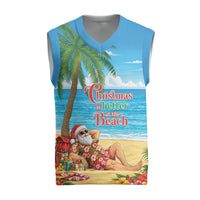 Hawaii Jolly Christmas Knitted V-Neck Vest Xmas Is Better At The Beach LT05 Blue - Polynesian Pride