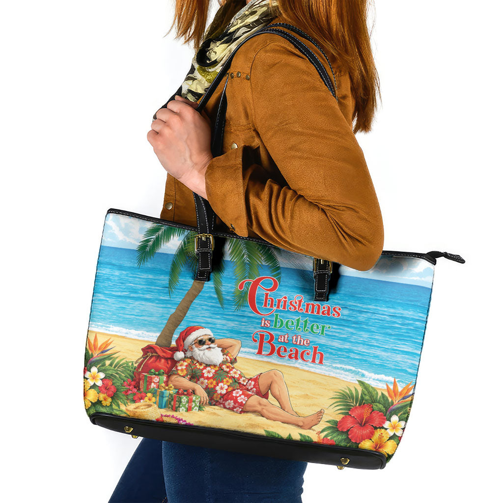 Hawaii Jolly Christmas Leather Tote Bag Xmas Is Better At The Beach