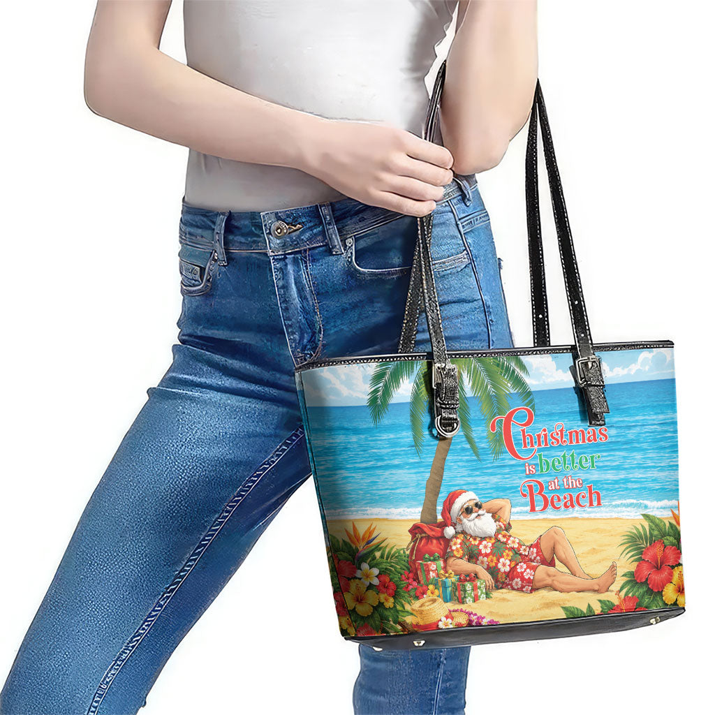 Hawaii Jolly Christmas Leather Tote Bag Xmas Is Better At The Beach