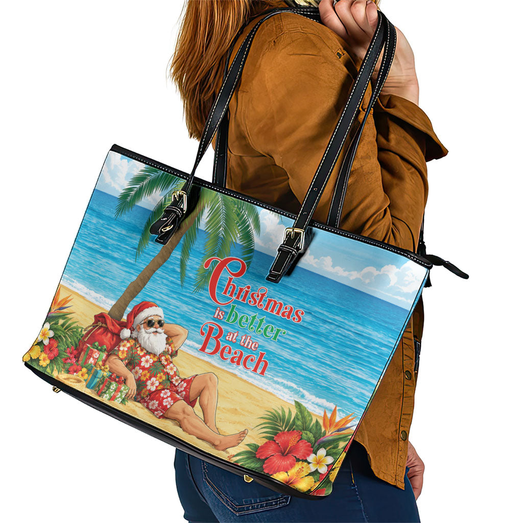Hawaii Jolly Christmas Leather Tote Bag Xmas Is Better At The Beach