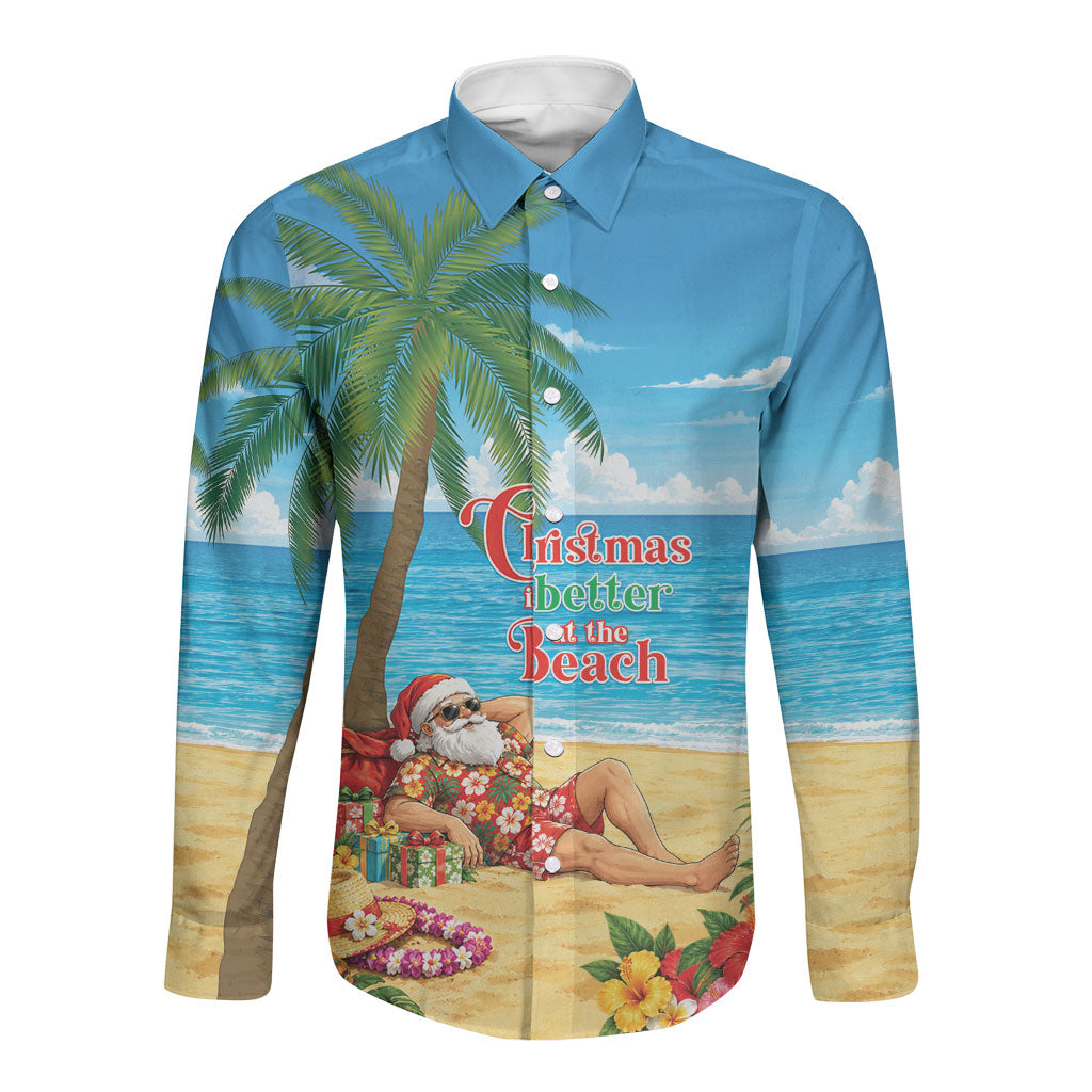 Hawaii Jolly Christmas Long Sleeve Button Shirt Xmas Is Better At The Beach