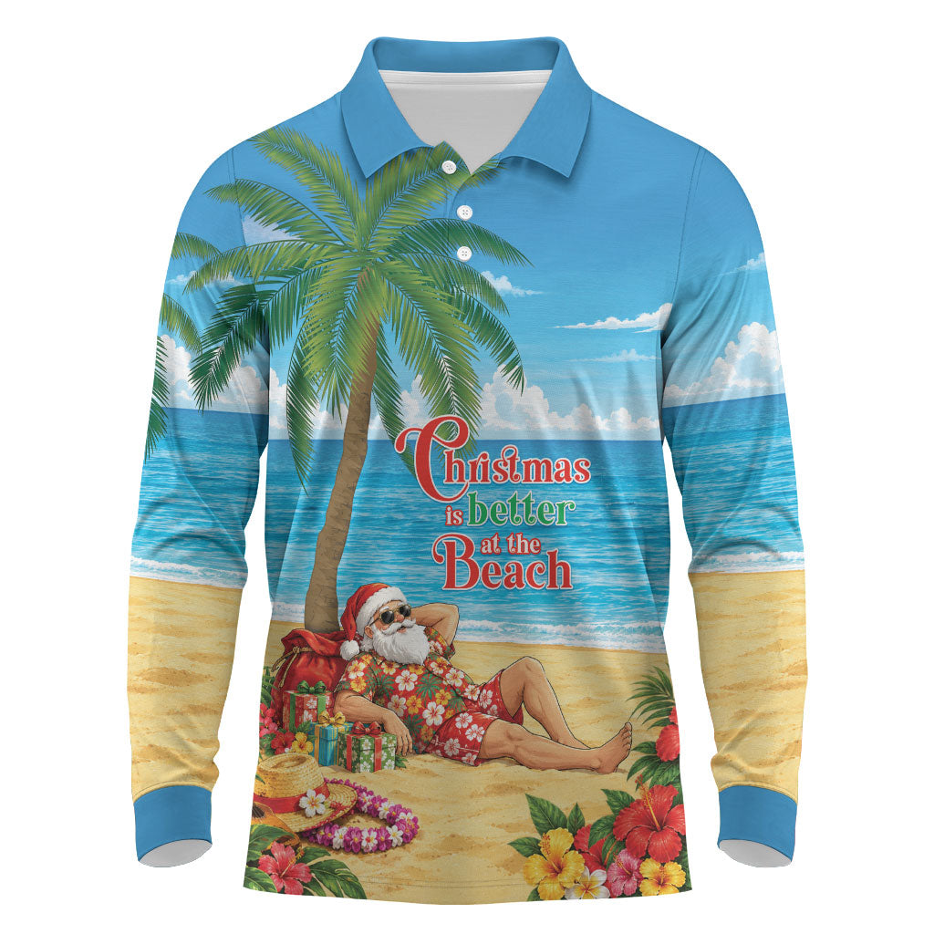 Hawaii Jolly Christmas Long Sleeve Polo Shirt Xmas Is Better At The Beach