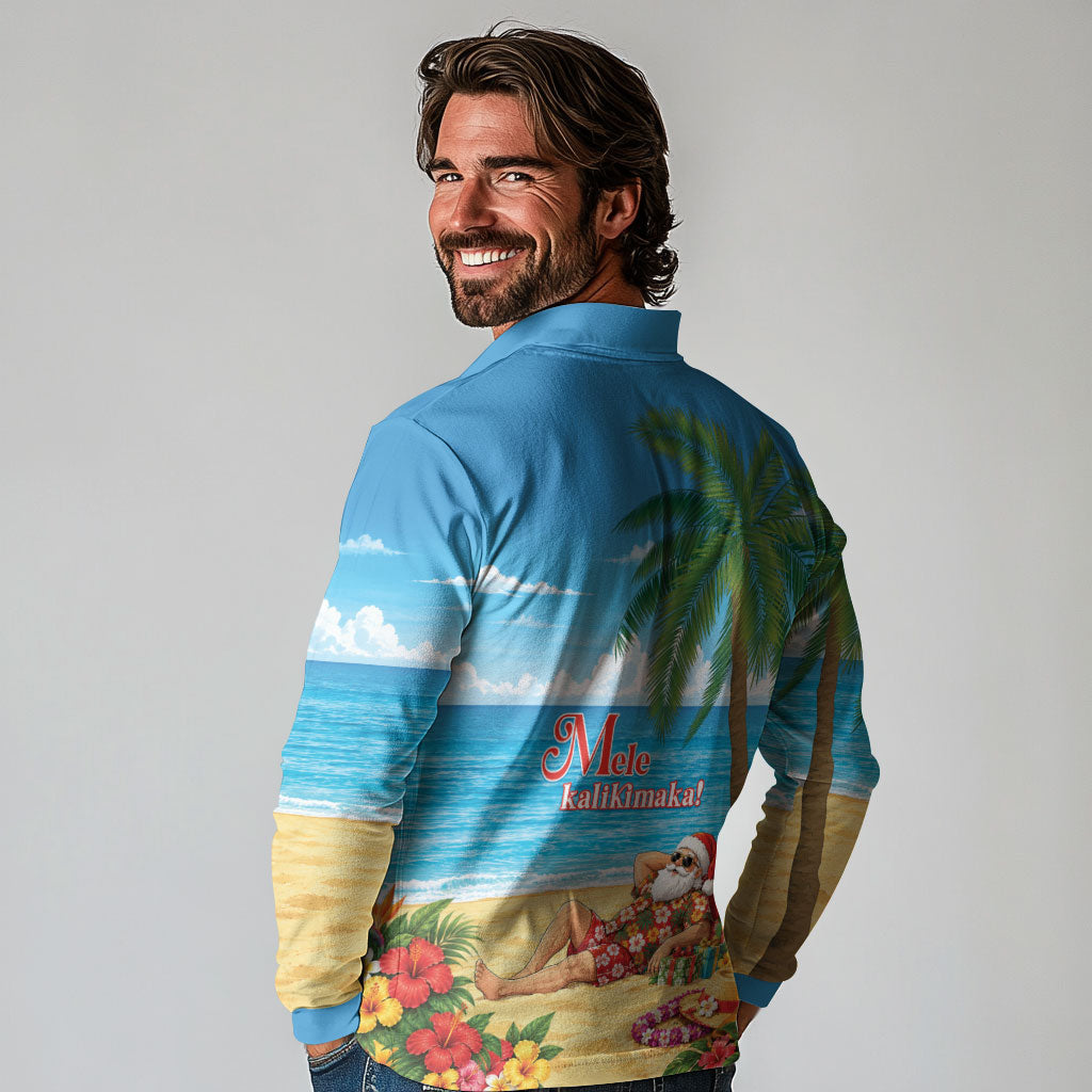 Hawaii Jolly Christmas Long Sleeve Polo Shirt Xmas Is Better At The Beach