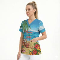 Hawaii Jolly Christmas Scrub Top Xmas Is Better At The Beach