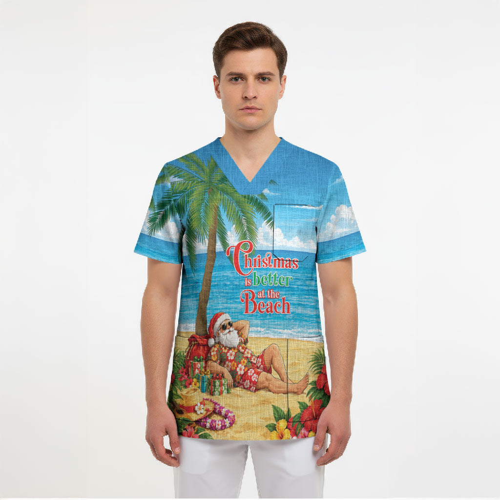 Hawaii Jolly Christmas Scrub Top Xmas Is Better At The Beach