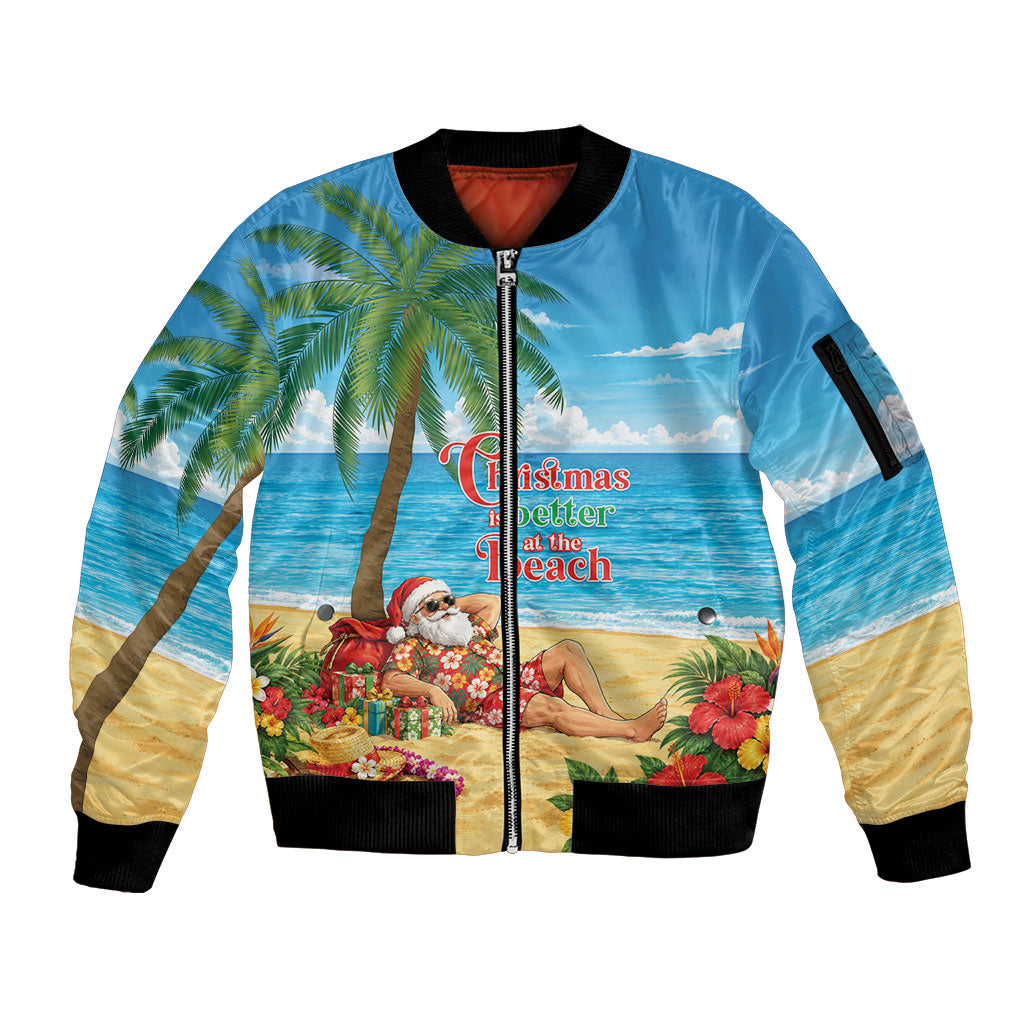 Hawaii Jolly Christmas Sleeve Zip Bomber Jacket Xmas Is Better At The Beach