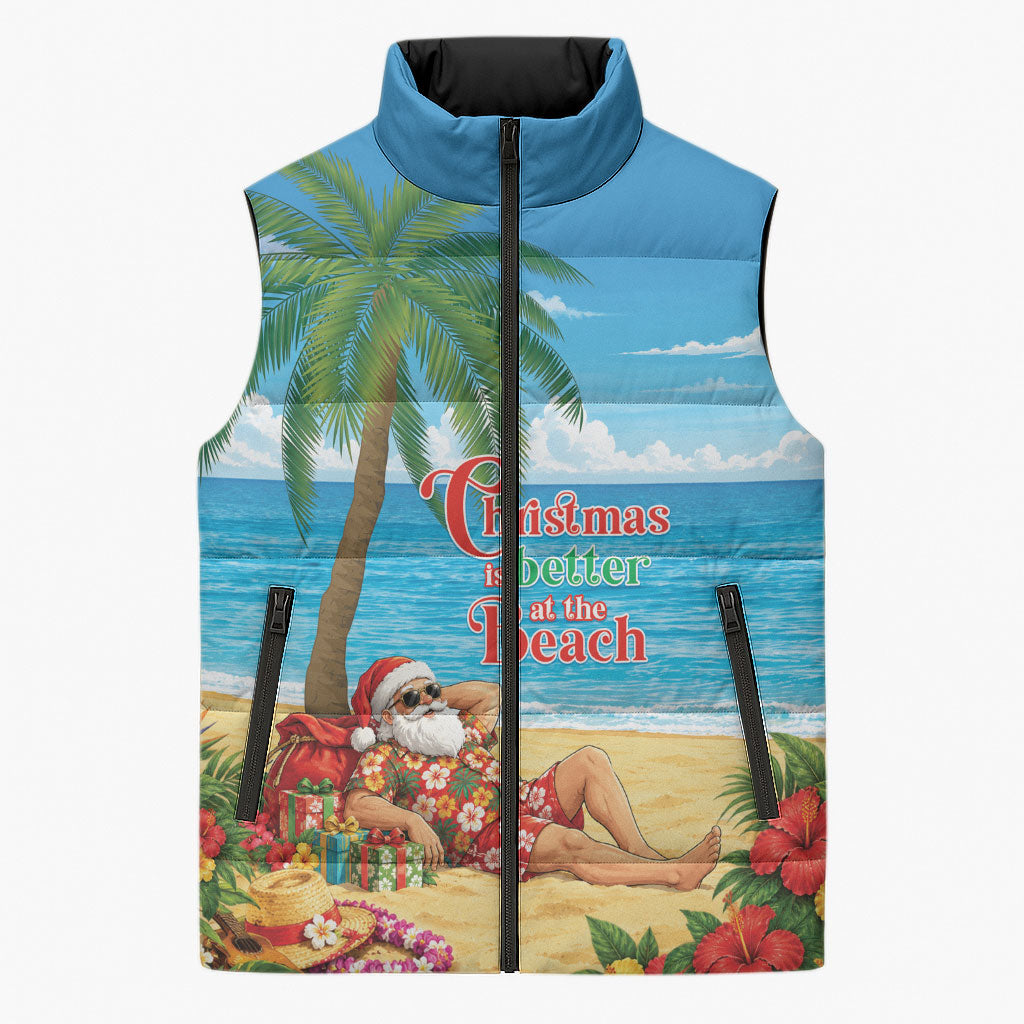 Hawaii Jolly Christmas Sleeveless Puffer Jacket Xmas Is Better At The Beach