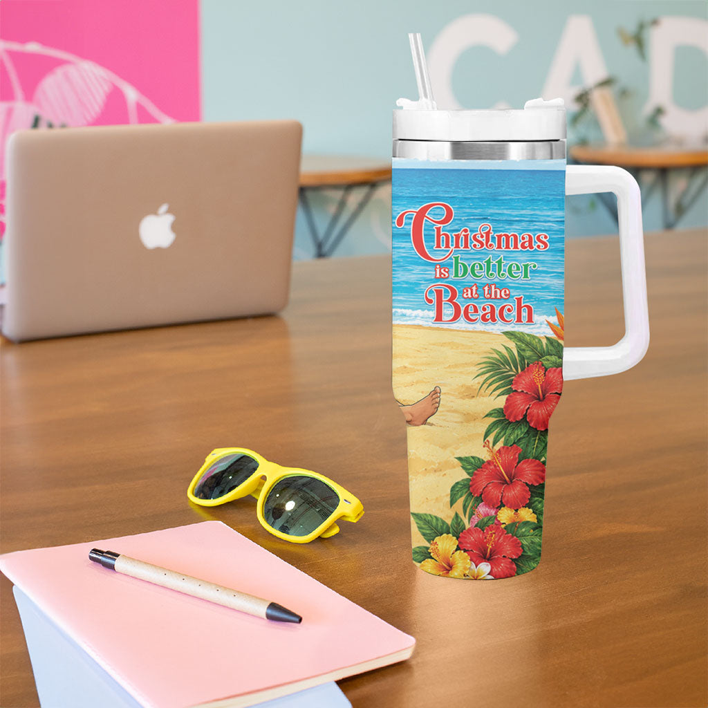 Hawaii Jolly Christmas Tumbler With Handle Xmas Is Better At The Beach