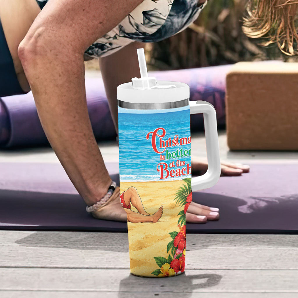 Hawaii Jolly Christmas Tumbler With Handle Xmas Is Better At The Beach