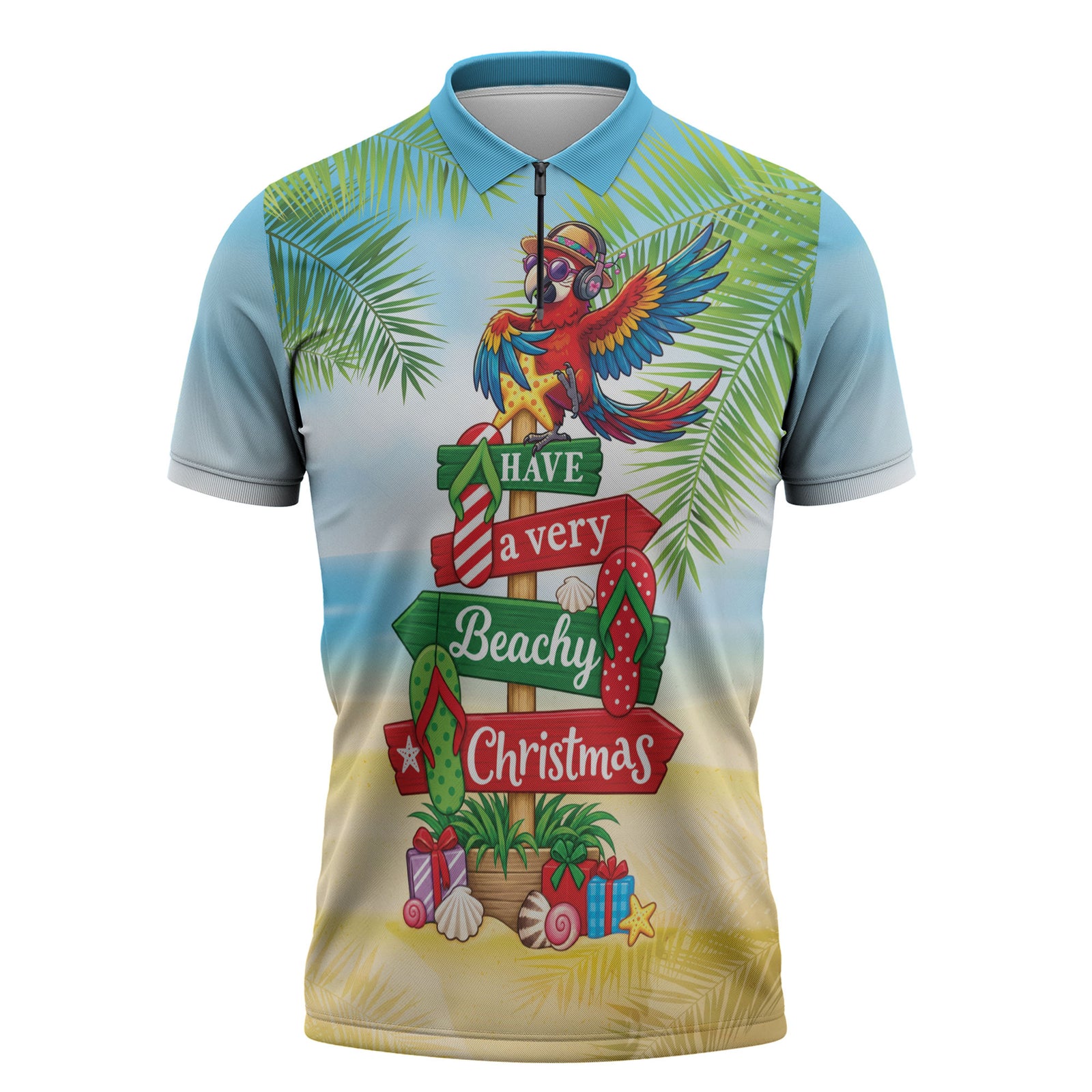 Hawaii Christmas Zipper Polo Shirt Have A Very Beachy Christmas