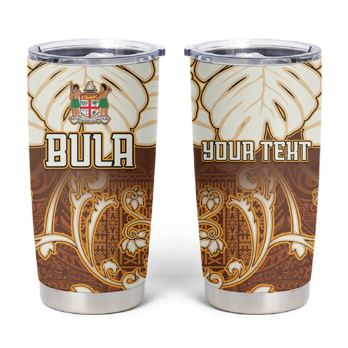 Personalized Fiji Spring Break Tumbler Cup Fijian Tapa Pattern Brown LT05 Brown - Polynesian Pride