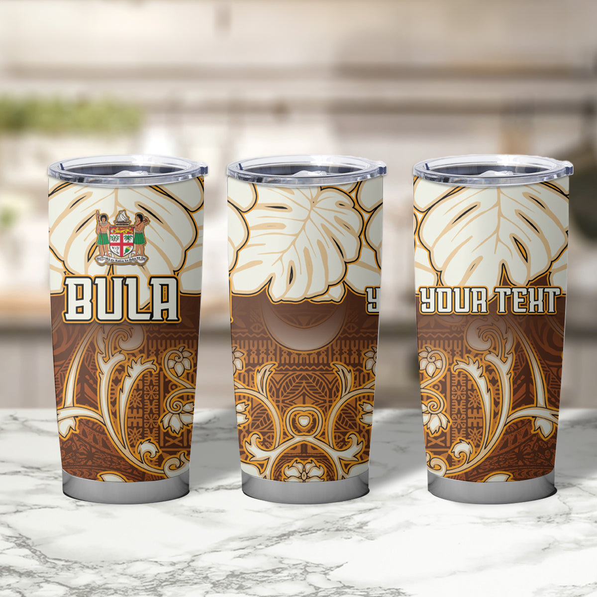Personalized Fiji Spring Break Tumbler Cup Fijian Tapa Pattern Brown LT05 - Polynesian Pride