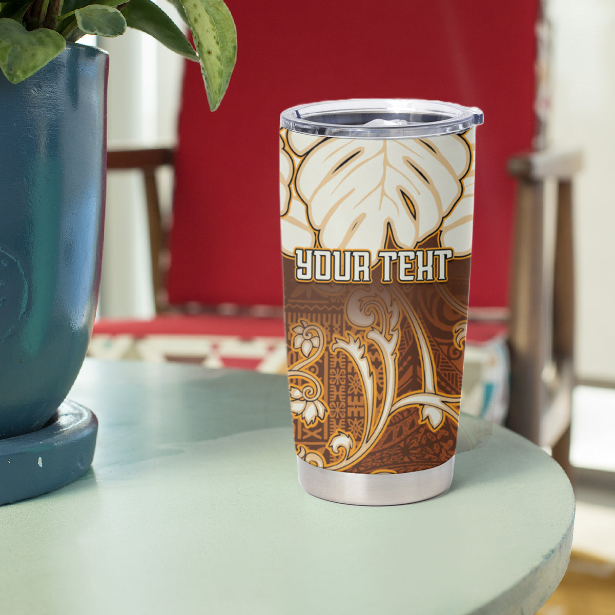Personalized Fiji Spring Break Tumbler Cup Fijian Tapa Pattern Brown LT05 - Polynesian Pride