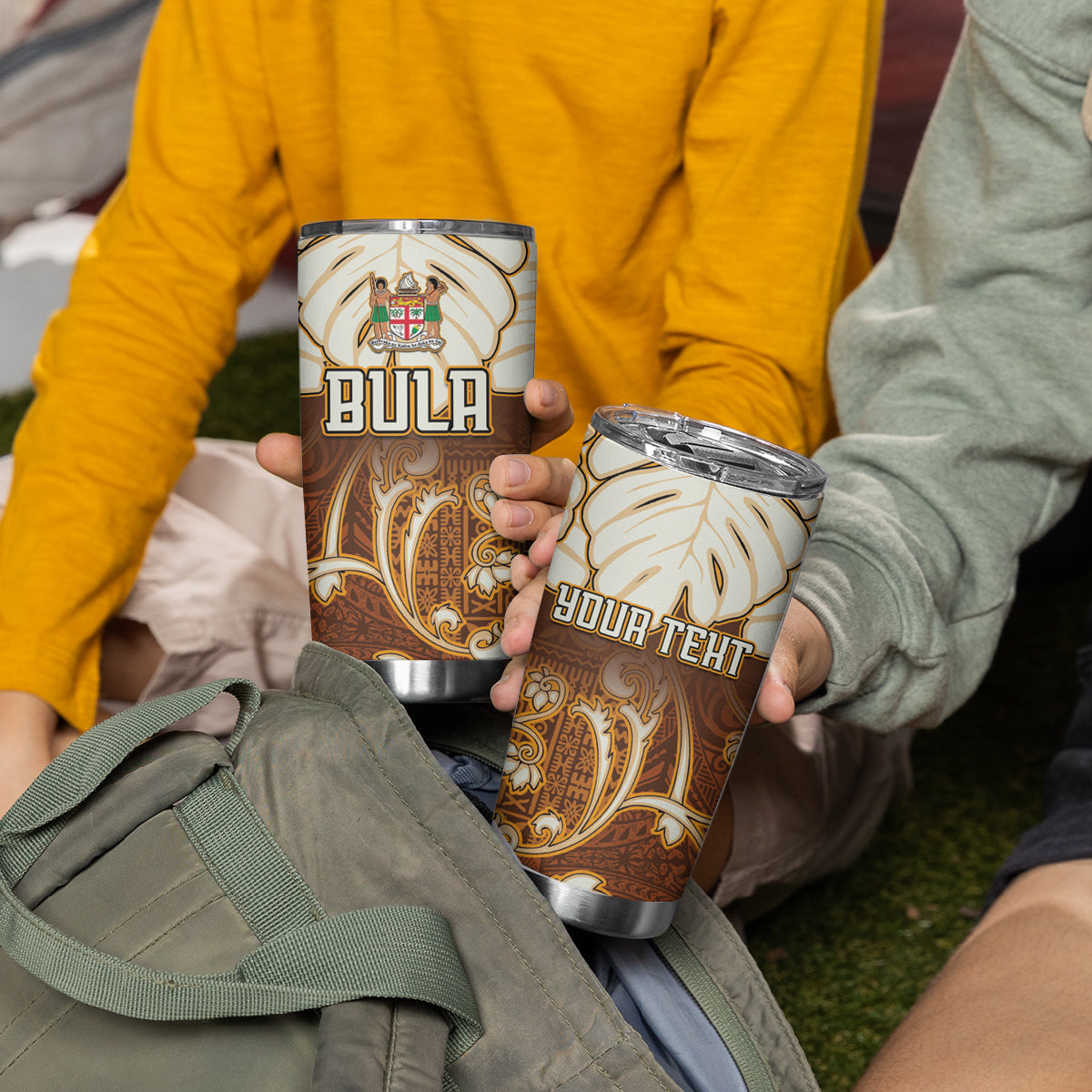 Personalized Fiji Spring Break Tumbler Cup Fijian Tapa Pattern Brown LT05 - Polynesian Pride