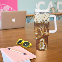 Personalized Fiji Spring Break Tumbler With Handle Fijian Tapa Pattern Brown