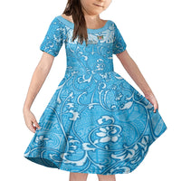 Personalized Fiji Spring Break Family Matching Short Sleeve Bodycon Dress and Hawaiian Shirt Fijian Tapa Pattern Blue LT05 Daughter's Dress Blue - Polynesian Pride