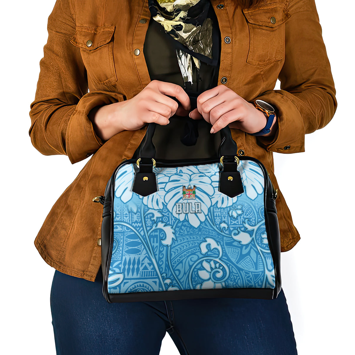 Fiji Spring Break Shoulder Handbag Fijian Tapa Pattern Blue LT05 - Polynesian Pride
