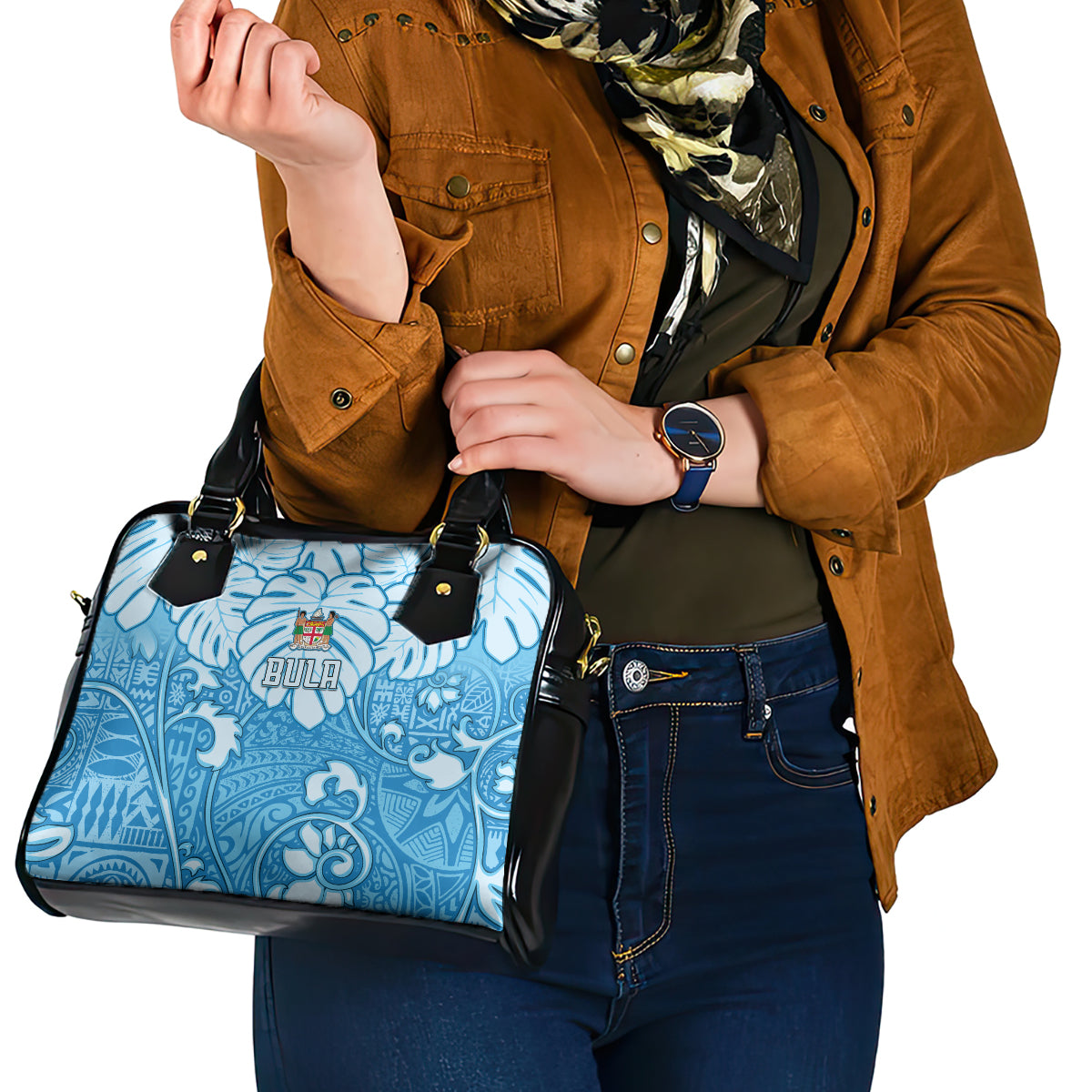 Fiji Spring Break Shoulder Handbag Fijian Tapa Pattern Blue LT05 - Polynesian Pride