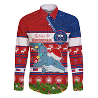 Personalized Samoa Christmas Family Matching Mermaid Dress and Hawaiian Shirt Santas Whale Manuia Le Kerisimasi LT05 Dad's Shirt - Long Sleeve Red - Polynesian Pride