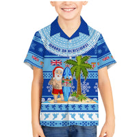 Personalized Fiji Christmas Family Matching Mermaid Dress and Hawaiian Shirt Santa Claus Surf Marau Na Kerisimasi LT05 Son's Shirt Blue - Polynesian Pride