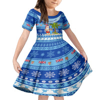Personalized Fiji Christmas Kid Short Sleeve Dress Santa Claus Surf Marau Na Kerisimasi LT05 KID Blue - Polynesian Pride