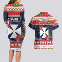 Wallis and Futuna Christmas Couples Matching Long Sleeve Bodycon Dress and Hawaiian Shirt Poinsettia Joyeux Noel LT05 - Polynesian Pride