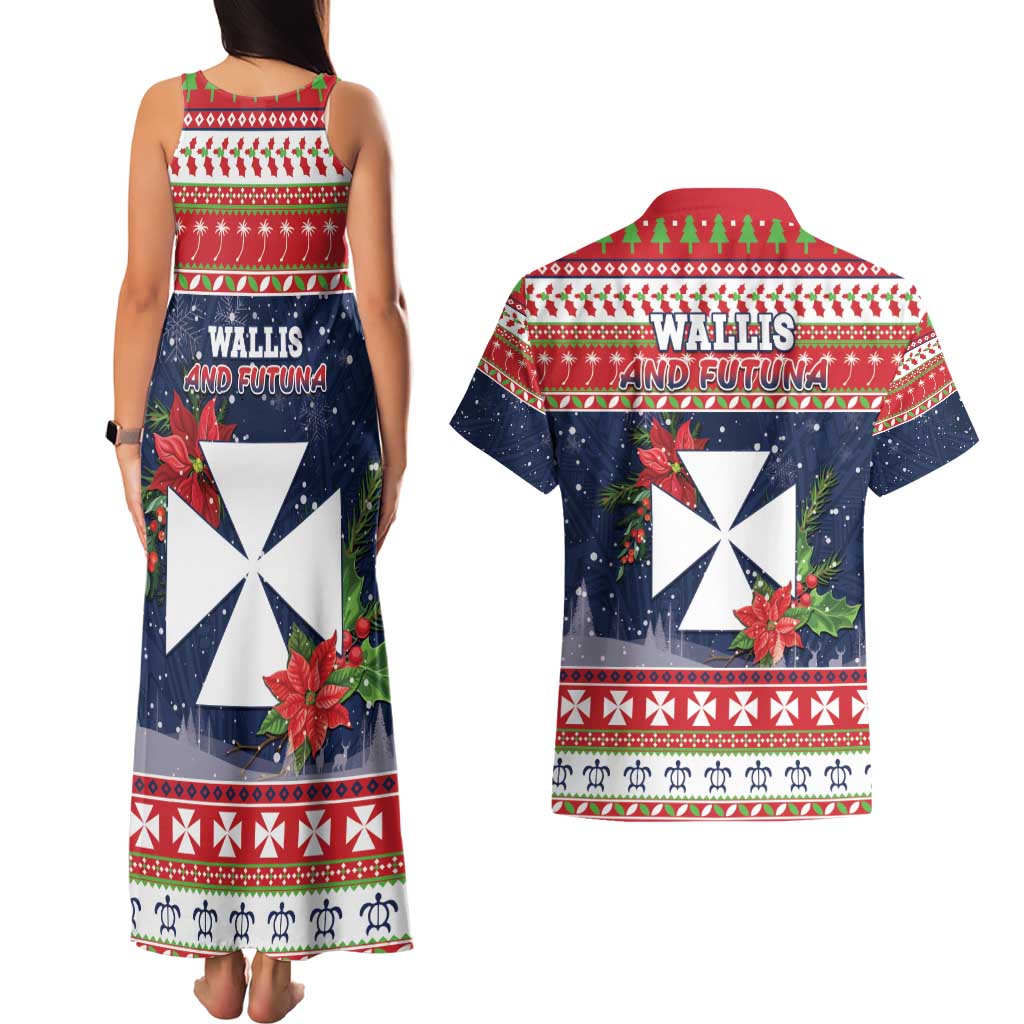 Wallis and Futuna Christmas Couples Matching Tank Maxi Dress and Hawaiian Shirt Poinsettia Joyeux Noel LT05 - Polynesian Pride