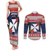 Wallis and Futuna Christmas Couples Matching Tank Maxi Dress and Long Sleeve Button Shirt Poinsettia Joyeux Noel LT05 Red - Polynesian Pride