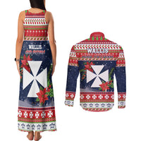 Wallis and Futuna Christmas Couples Matching Tank Maxi Dress and Long Sleeve Button Shirt Poinsettia Joyeux Noel LT05 - Polynesian Pride