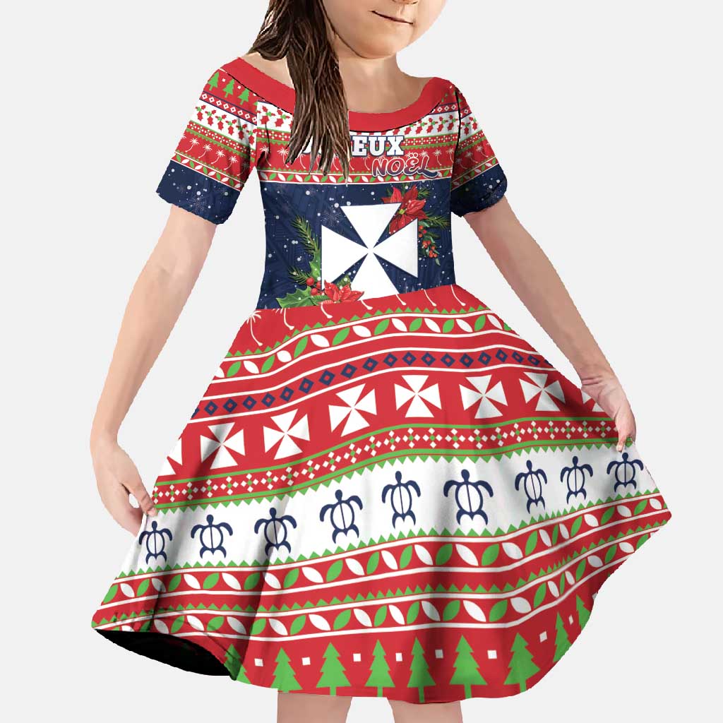 Wallis and Futuna Christmas Family Matching Long Sleeve Bodycon Dress and Hawaiian Shirt Poinsettia Joyeux Noel LT05 Daughter's Dress Red - Polynesian Pride