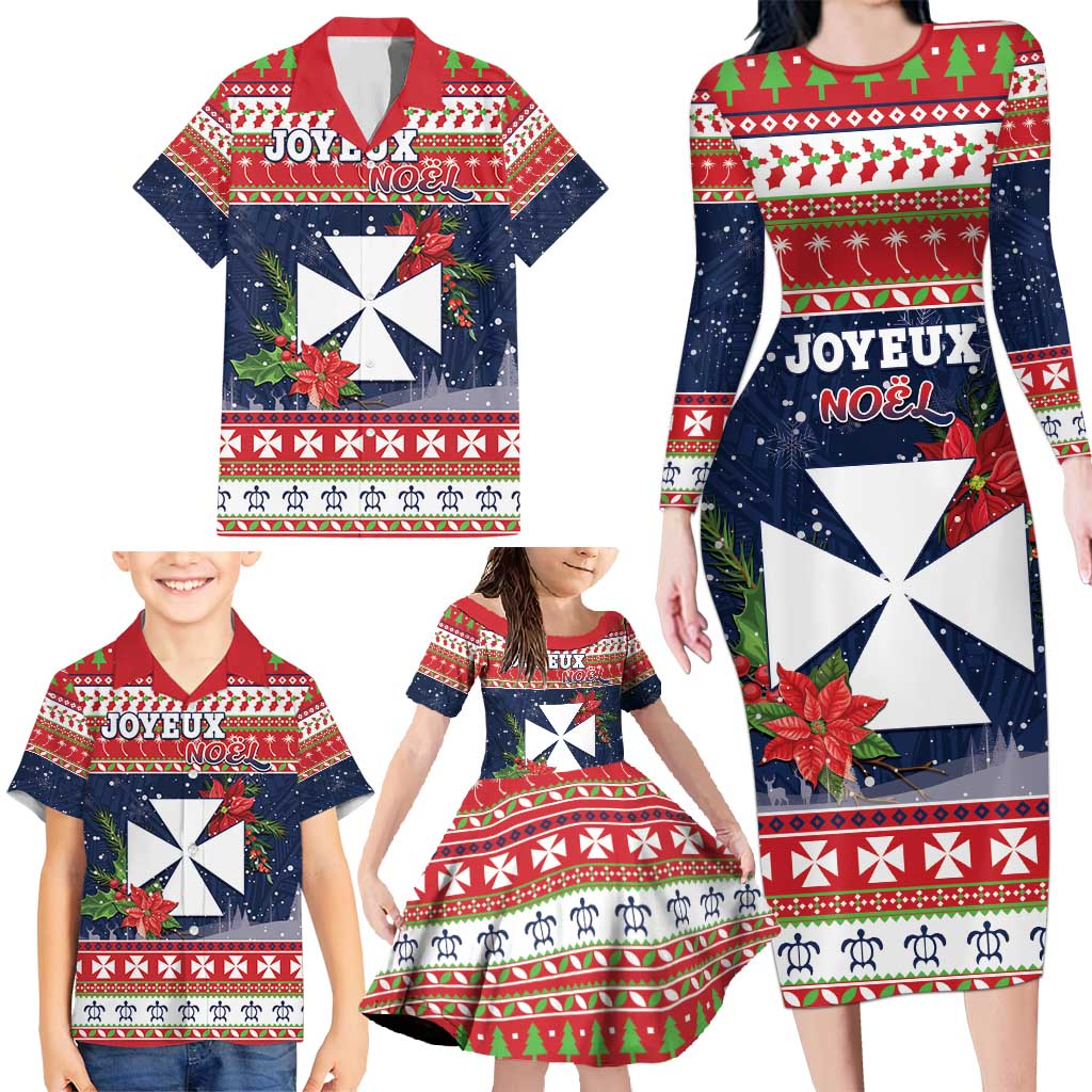 Wallis and Futuna Christmas Family Matching Long Sleeve Bodycon Dress and Hawaiian Shirt Poinsettia Joyeux Noel LT05 - Polynesian Pride