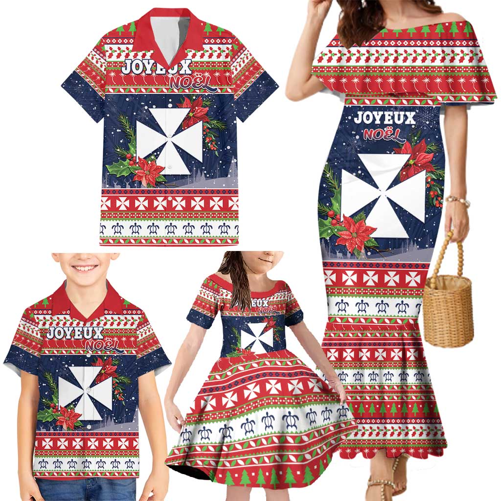 Wallis and Futuna Christmas Family Matching Mermaid Dress and Hawaiian Shirt Poinsettia Joyeux Noel LT05 - Polynesian Pride