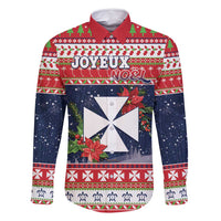 Wallis and Futuna Christmas Family Matching Mermaid Dress and Hawaiian Shirt Poinsettia Joyeux Noel LT05 Dad's Shirt - Long Sleeve Red - Polynesian Pride