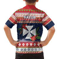 Wallis and Futuna Christmas Family Matching Off The Shoulder Long Sleeve Dress and Hawaiian Shirt Poinsettia Joyeux Noel LT05 - Polynesian Pride