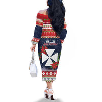 Wallis and Futuna Christmas Family Matching Off The Shoulder Long Sleeve Dress and Hawaiian Shirt Poinsettia Joyeux Noel LT05 - Polynesian Pride
