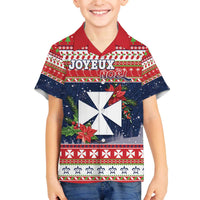 Wallis and Futuna Christmas Family Matching Off The Shoulder Long Sleeve Dress and Hawaiian Shirt Poinsettia Joyeux Noel LT05 Son's Shirt Red - Polynesian Pride