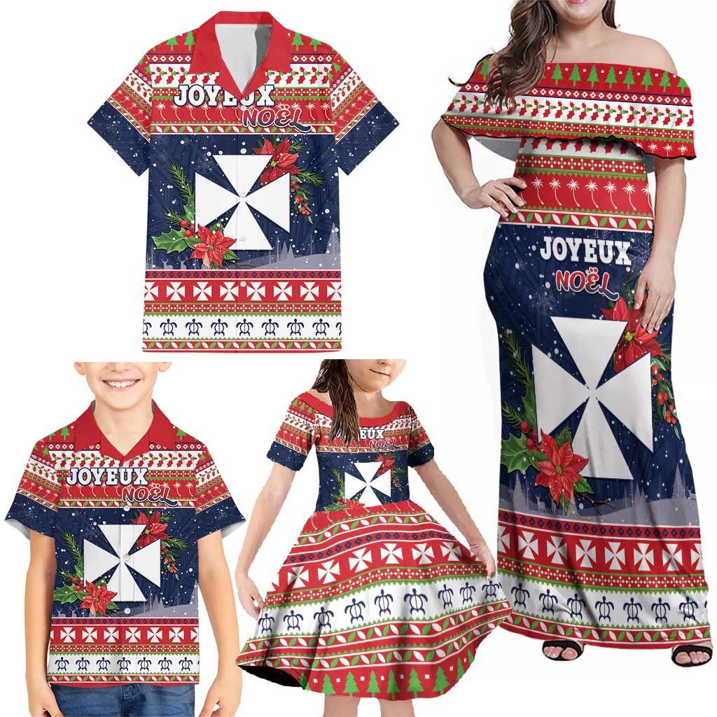 Wallis and Futuna Christmas Family Matching Off Shoulder Maxi Dress and Hawaiian Shirt Poinsettia Joyeux Noel LT05 - Polynesian Pride